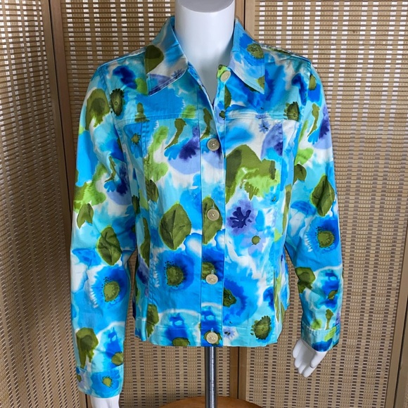 🔷Coldwater Creek Multi-Color Floral Watercolor Print Cotton Jacket Size Small - Picture 1 of 7